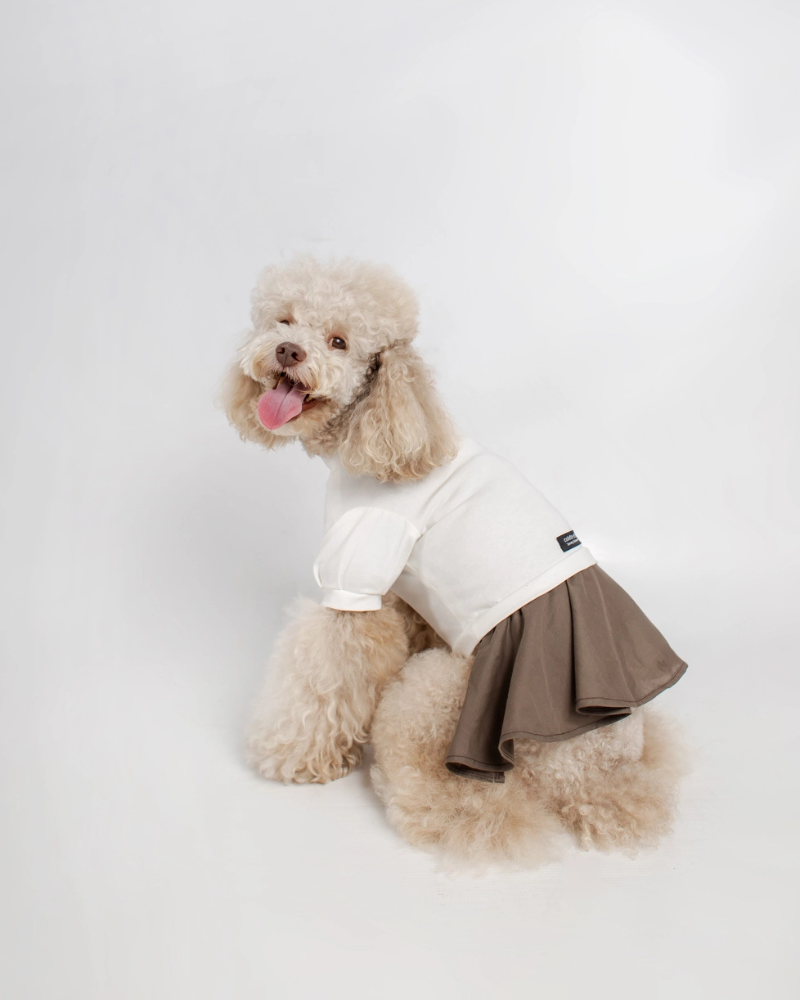 Soft Dog Dress in White & Brown Wear COLETTE ET GASTON