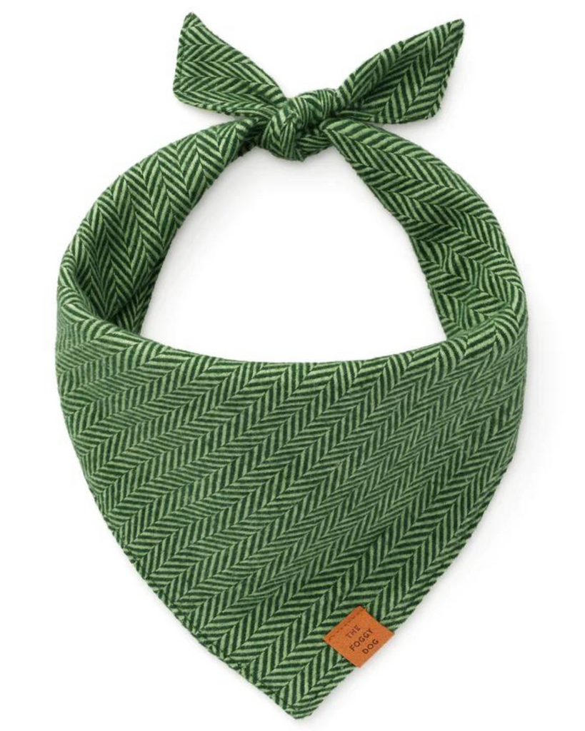 Green Herringbone Flannel Dog Bandana (Made in the USA) Wear THE FOGGY DOG   