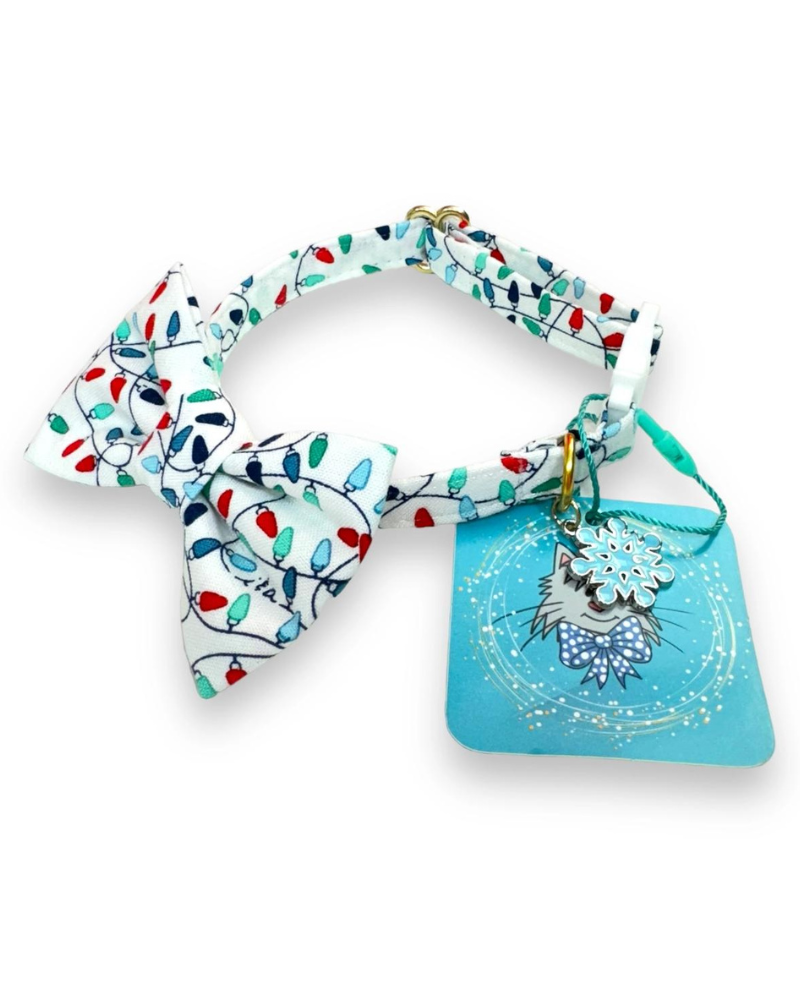 Christmas Lights Cat Collar and Bowtie Set </br> (Made in the USA) WALK WHISKERS CRAFTS   