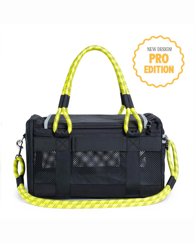 Out-Of-Offfice Pet Carrier Pro Edition in Black with Neon Yellow Straps Carry ROVERLUND   