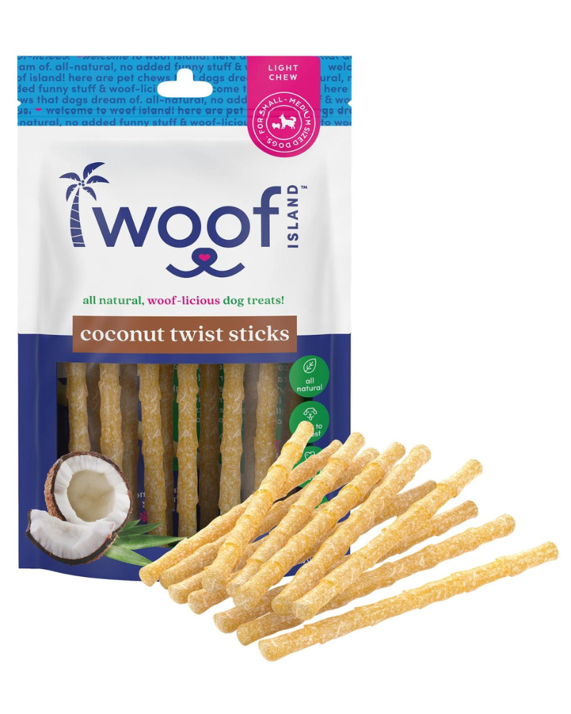 All Natural Coconut Dog Twist Sticks Treat (12-Pack) Eat WOOF ISLAND   