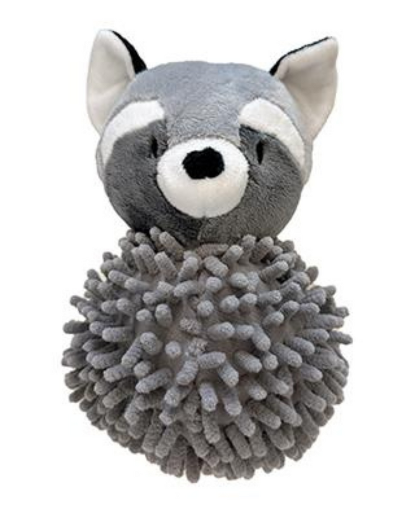 Raccoon Squeaky Spiker 2-in-1 Dog Toy Play FOU FOU BRANDS   