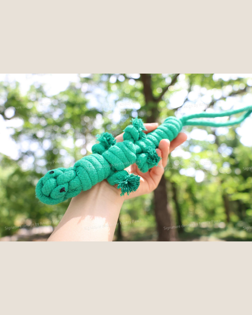 Homemade Eco-Friendly Green Lizard Dog Rope Toy Play KNOTTY PAWS   