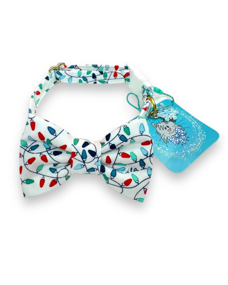 Christmas Lights Cat Collar and Bowtie Set </br> (Made in the USA) WALK WHISKERS CRAFTS   
