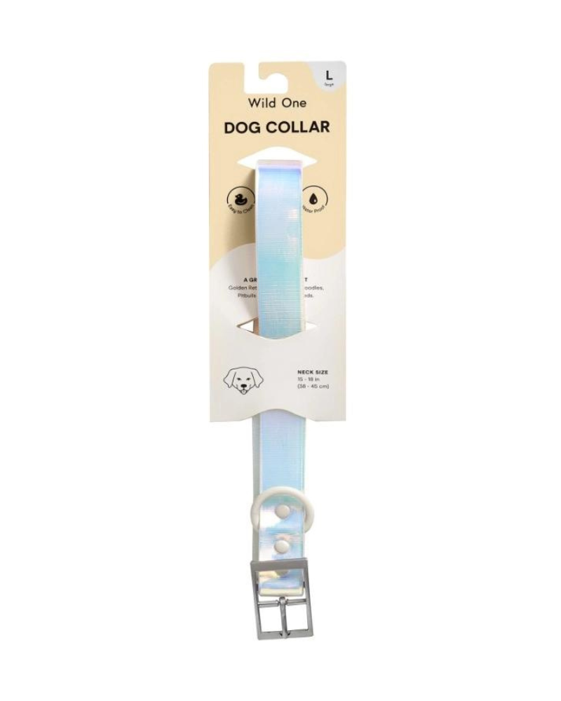 Holographic Lunar Dog Collar WALK WILD ONE   