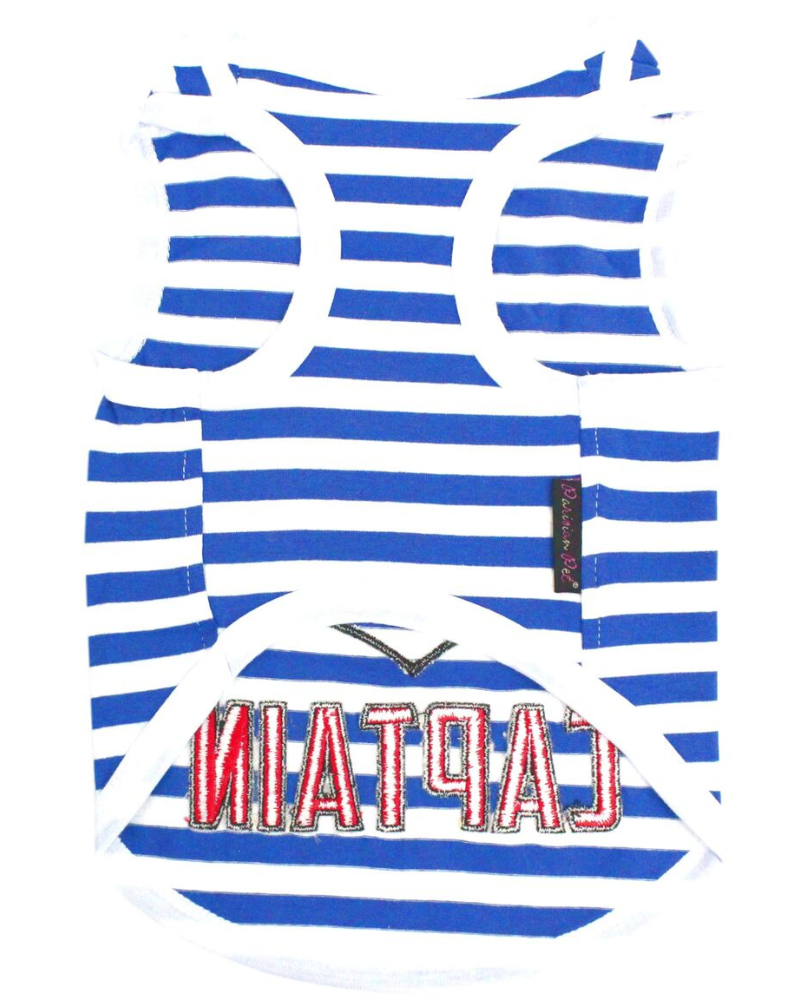 Captain Dog Tank Top in Blue & White Stripe (FINAL SALE) (SUM24LO) Wear PARISIAN PETS   