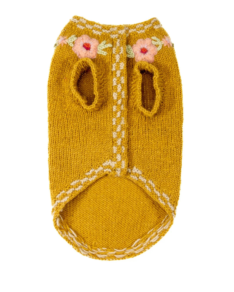 Yellow Floral Eileen Hand Embroidered Knitted Wool Dog Sweater Wear FRENCH KNOT