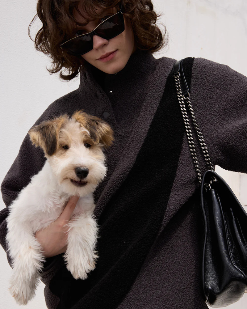 rikyu dog sweater RIIKYU | Fleece Pullover with Built-In Pet Pouch Carrier in Black & Grey