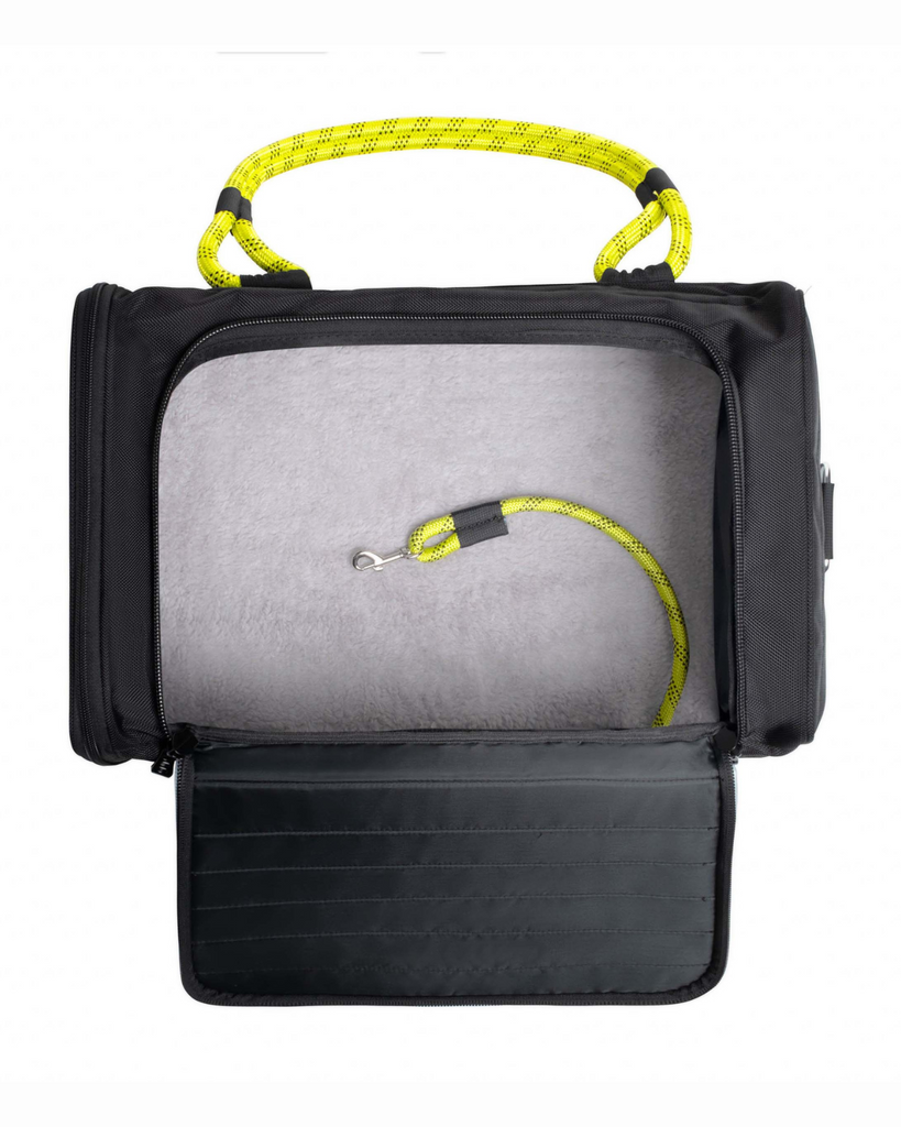 Out-Of-Offfice Pet Carrier Pro Edition in Black with Neon Yellow Straps Carry ROVERLUND   