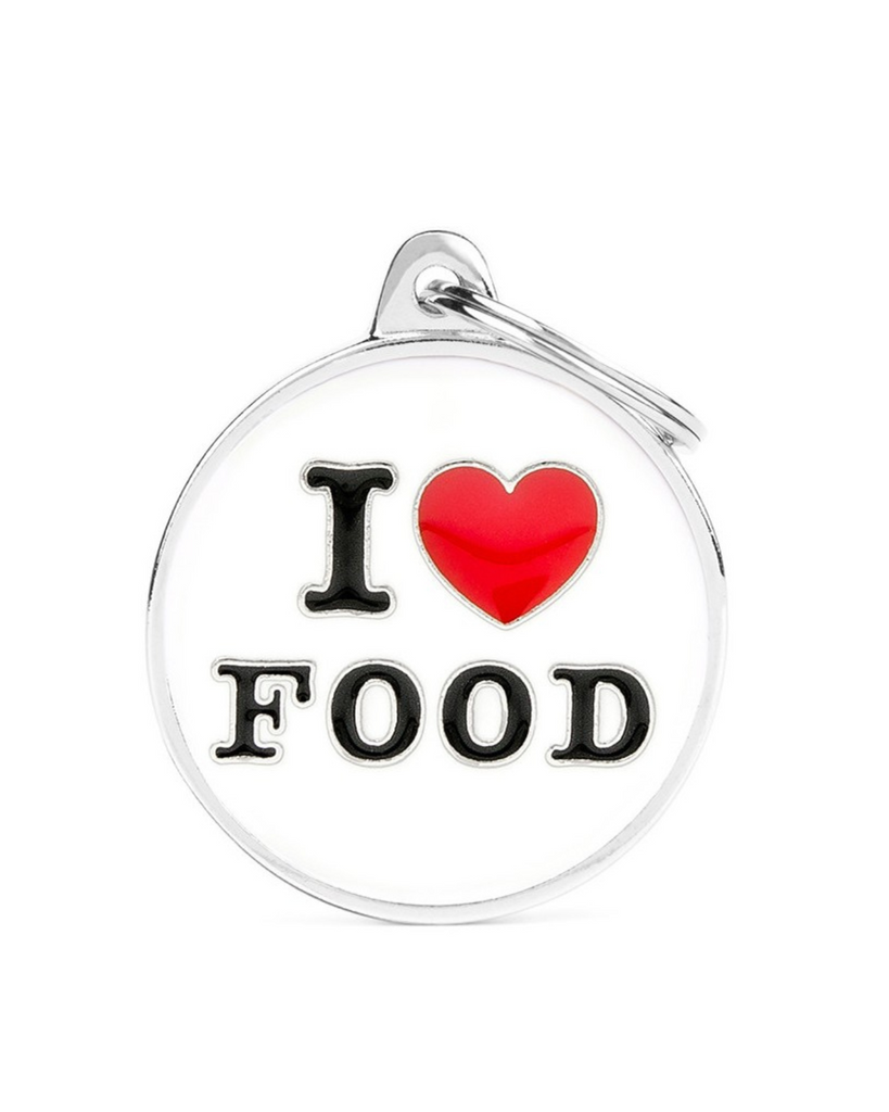 I Love Food Custom Circle Pet ID Tag Wear MY FAMILY   