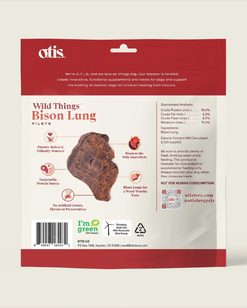 Wild Things Bison Lung Filets Dog Treat Eat O.T.I.S.   