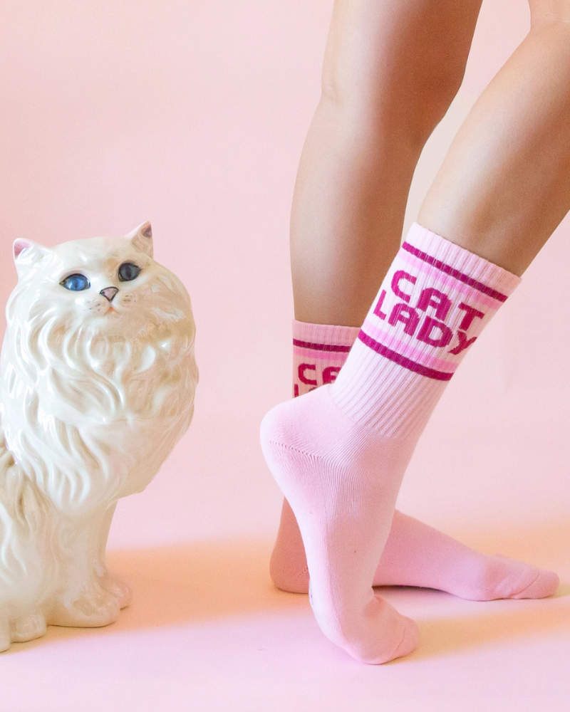 Cat Lady Striped Ribbed Crew Socks HOME SUNSHINE STUDIOS