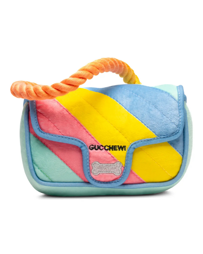 Gucchewy Rainbow Handbag Squeaky Plush Dog Toy PLAY MUTTZIE