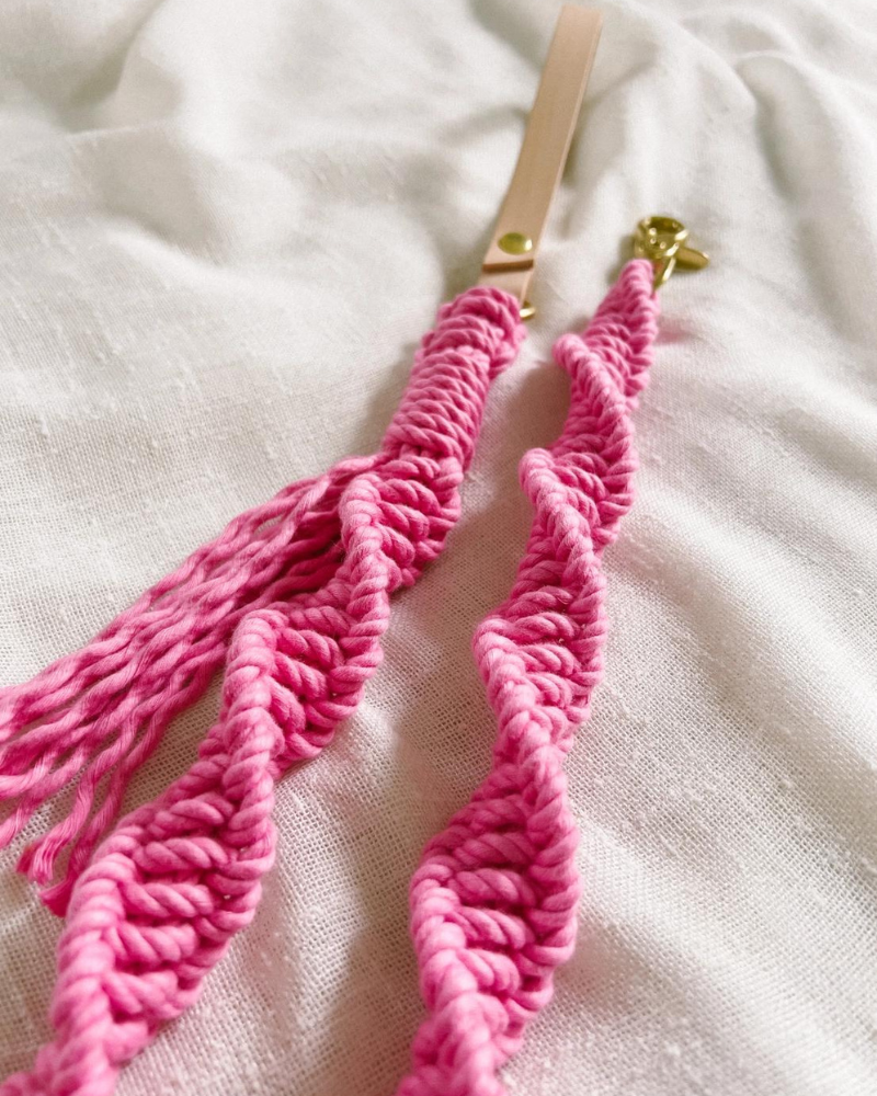 Macrame and Leather Dog Leash in Hot Pink (Made in the USA) WALK EMBER & IVORY   