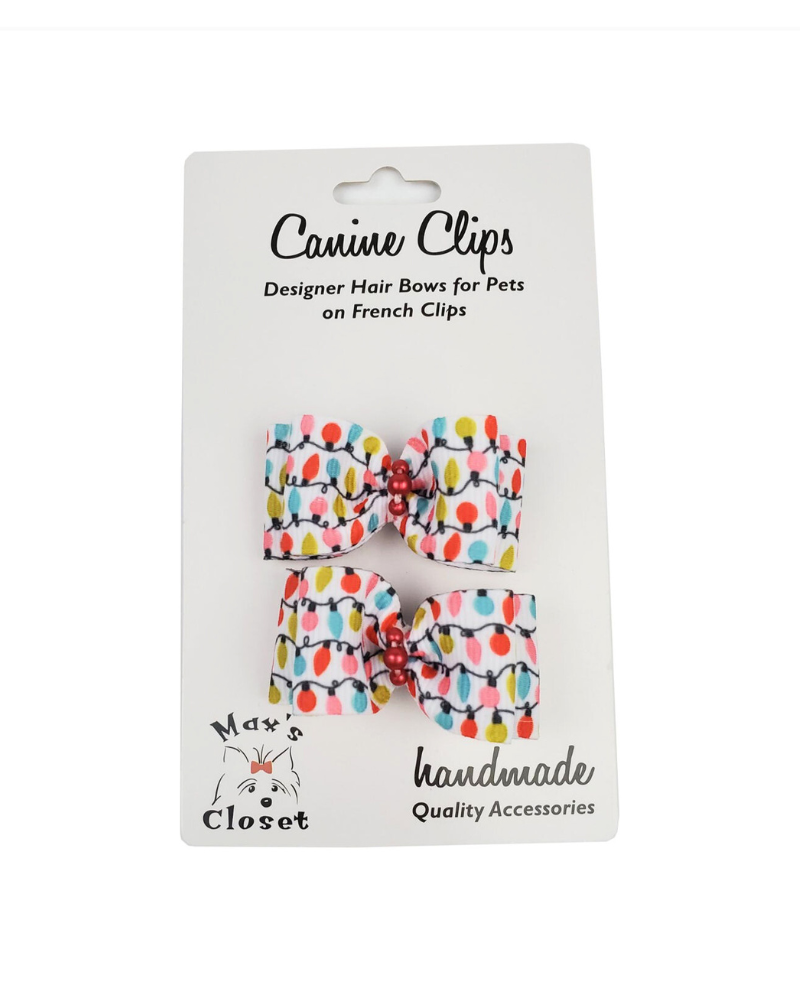 Holiday Lights Dog Hair Bow Set Wear CANINE CLIPS