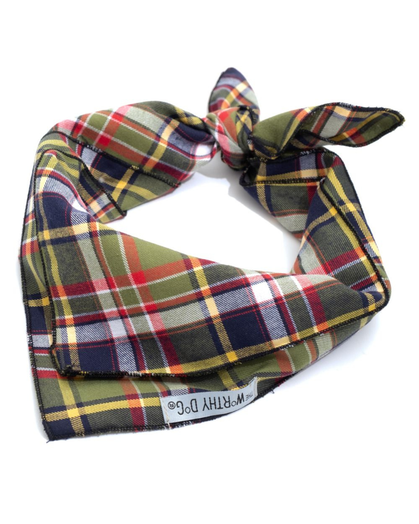 Olive & Oak Tartan Dog Bandana Wear THE WORTHY DOG