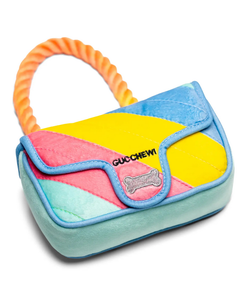 Gucchewy Rainbow Handbag Squeaky Plush Dog Toy PLAY MUTTZIE