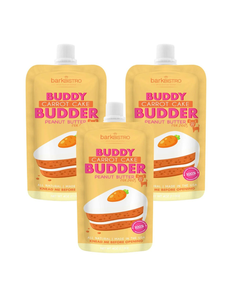 Buddy Budder Peanut Butter Squeeze Pack for Dogs </br> (Made in the USA) Eat BARK BISTRO Carrot Cake  