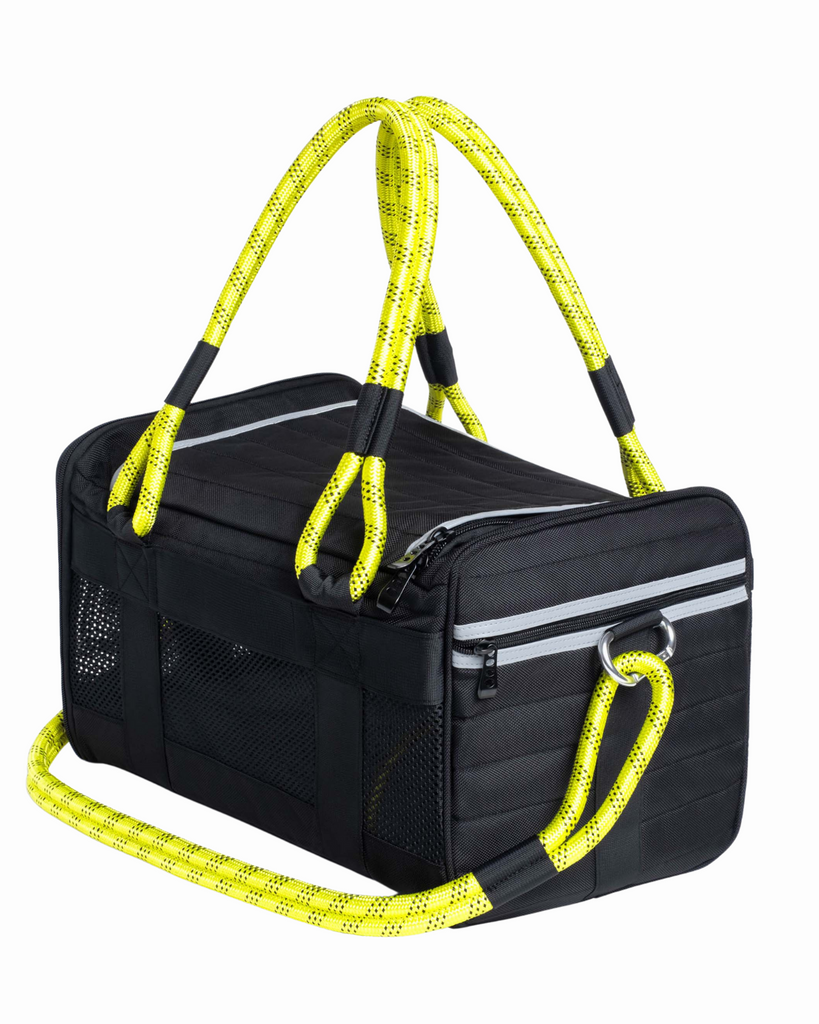 Out-Of-Offfice Pet Carrier Pro Edition in Black with Neon Yellow Straps Carry ROVERLUND   