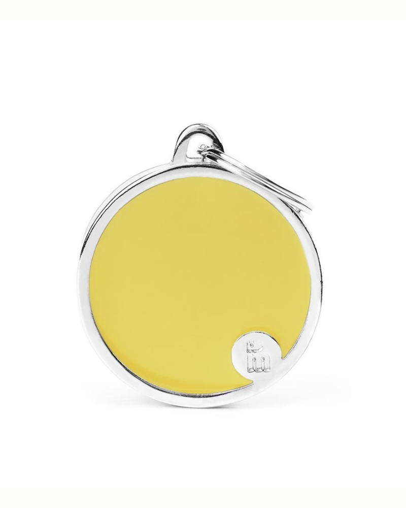 Handmade Circle Tag in Daffodil Yellow Custom Pet ID Tag Wear MY FAMILY   
