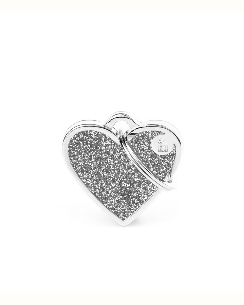 Silver Glitter Heart Custom Pet ID Tag Wear MY FAMILY   