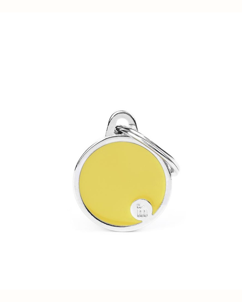 Handmade Circle Tag in Daffodil Yellow Custom Pet ID Tag Wear MY FAMILY   