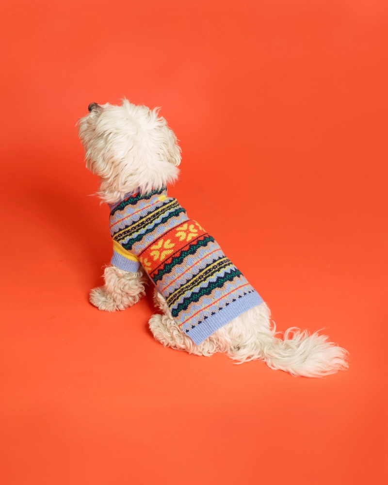 WARE OF THE DOG | Merino Wool Fairisle Floral Dog Sweater in Blue