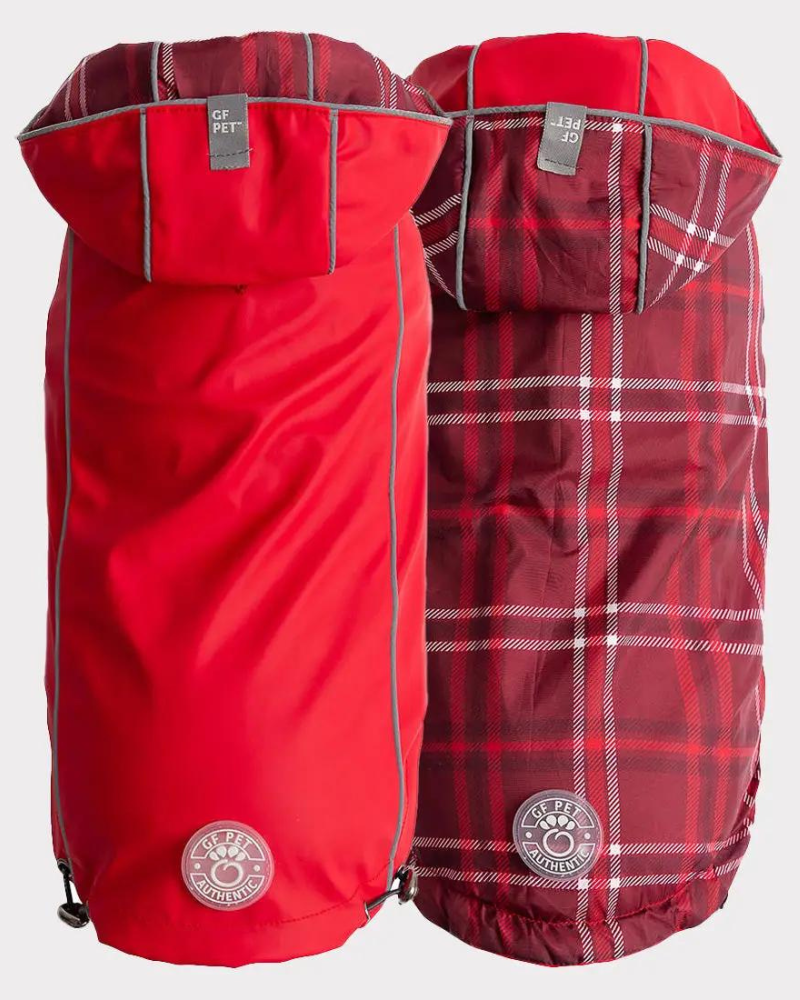 Reversible Waterproof Big Dog Raincoat In Red Plaid (FINAL SALE) Wear GF PET   