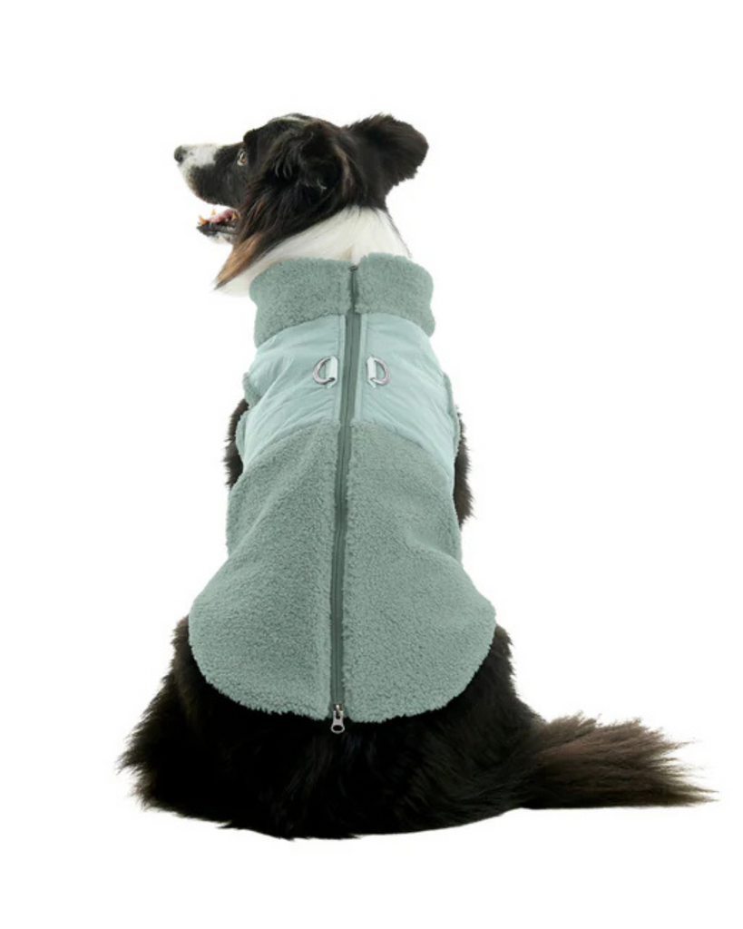 Zip Up Sherpa Dog Harness Vest in Green Wear GOOBY