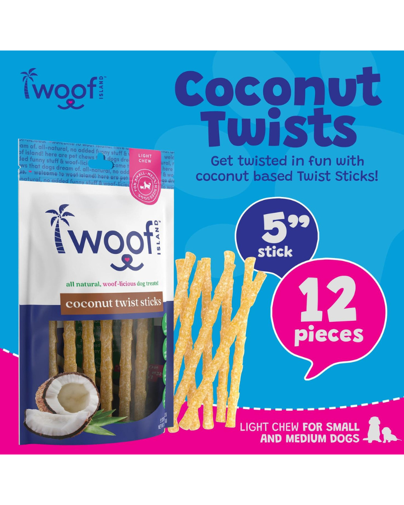 All Natural Coconut Dog Twist Sticks Treat (12-Pack) Eat WOOF ISLAND   