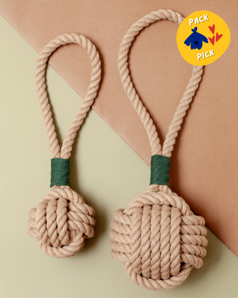 Fist Knot Rope Dog Toy Ball With Handle – Tug & Fetch Toy, Small (15" Long) - View #7