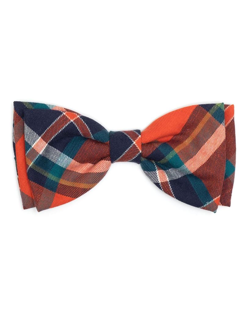 Orange and Navy Plaid Dog Bow Tie Wear THE WORTHY DOG