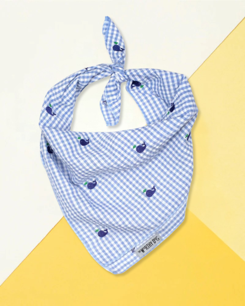 Gingham Seersucker Whale Dog Bandana Wear THE WORTHY DOG