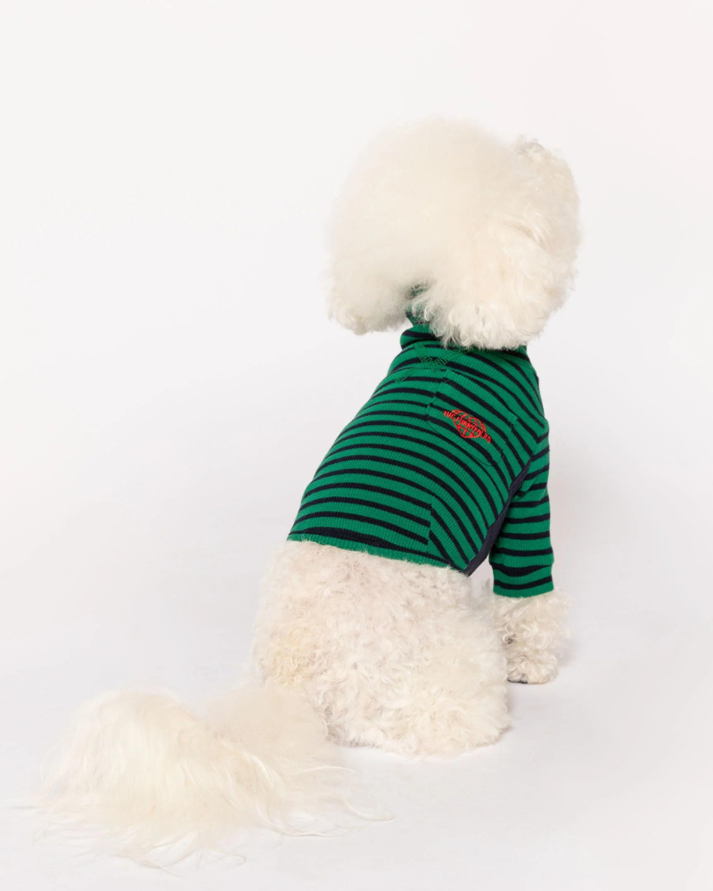 Stripe Dog Tee in Green & Navy Wear THE FURRYFOLKS   