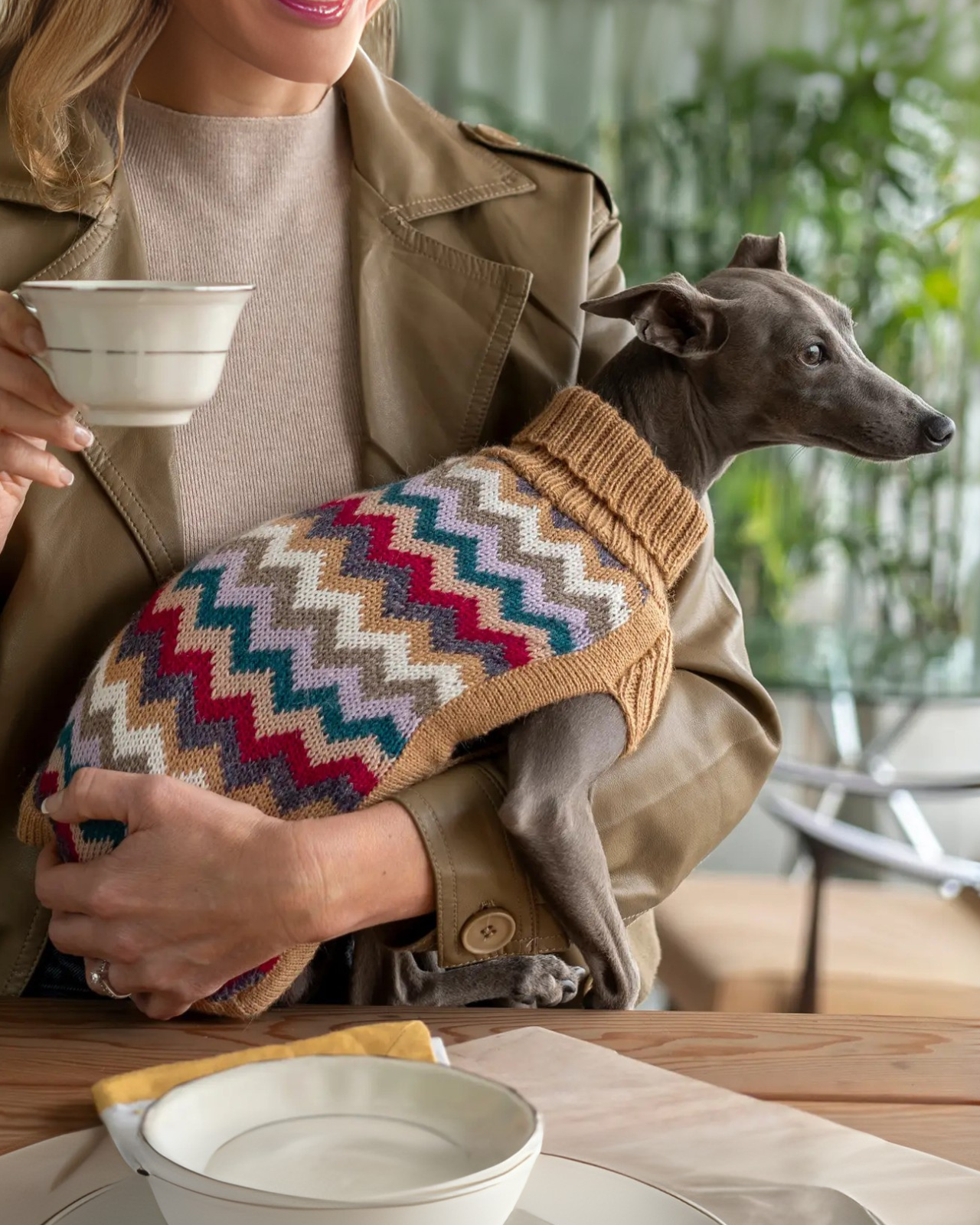 ALQO WASI | Camel Chevron Alpaca Knit Dog Sweater | DOG & CO.
