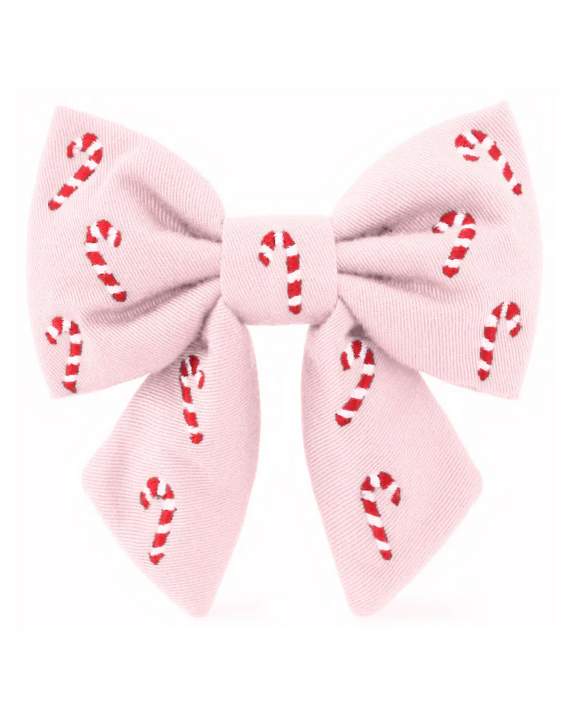 Blush Pink Embroidered Candy Canes Lady Dog Bow (Made in the USA) Wear THE FOGGY DOG