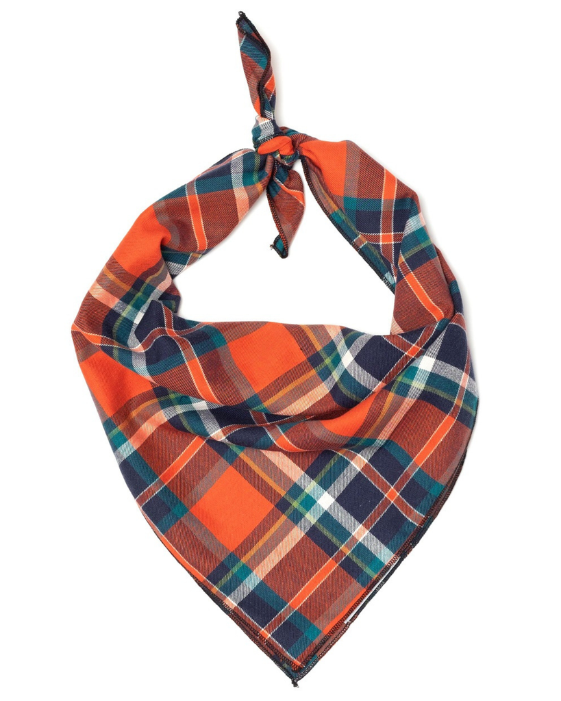 Orange and Navy Plaid Bandana Wear THE WORTHY DOG