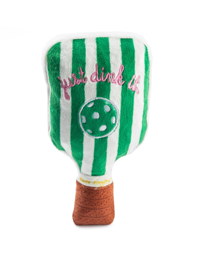 Green Stripe Pickleball Paddle Plush Squeaky Dog Toy Play HAUTE DIGGITY DOG   