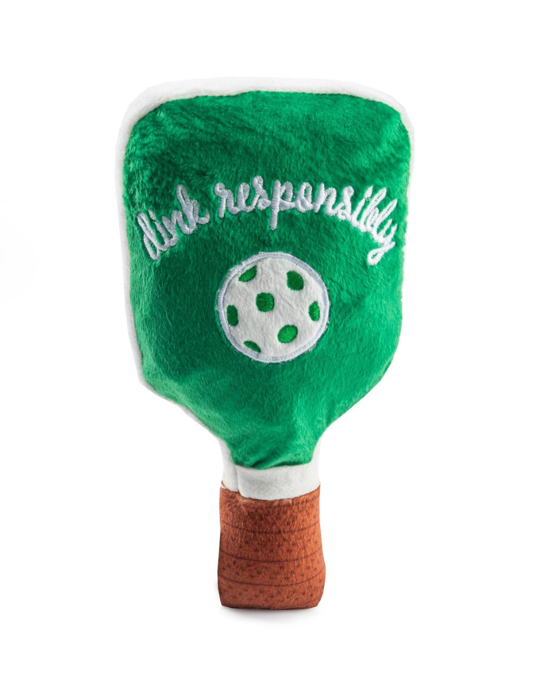 Green Stripe Pickleball Paddle Plush Squeaky Dog Toy Play HAUTE DIGGITY DOG   