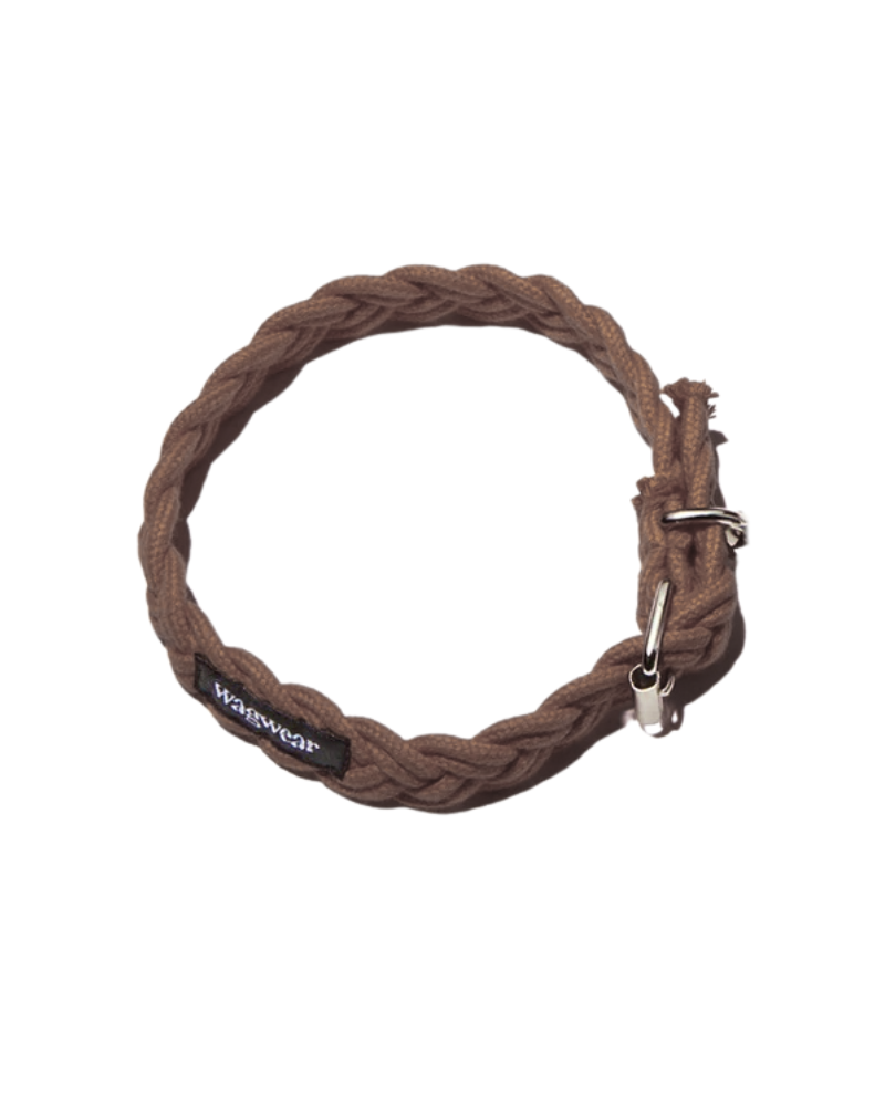 Braided Fisherman Dog Collar in Brown (Made in the USA) WALK WAGWEAR