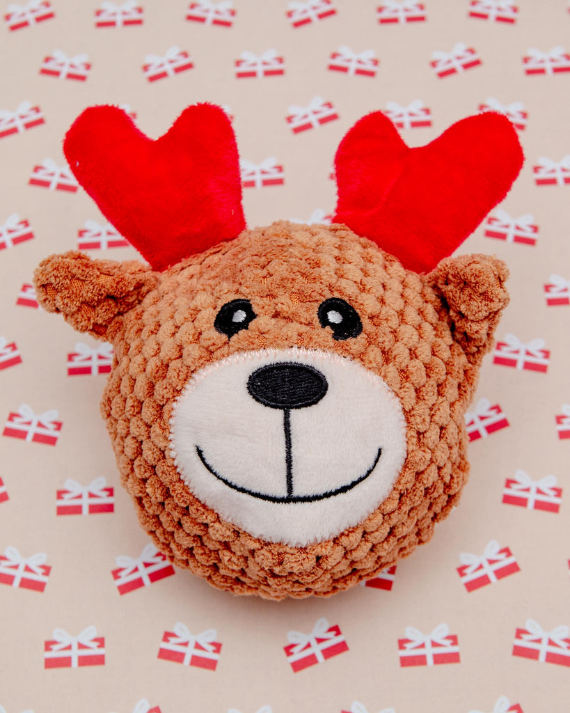 Santa + Reindeer Squeaky Ball Dog Toy Set Play PET LOU   