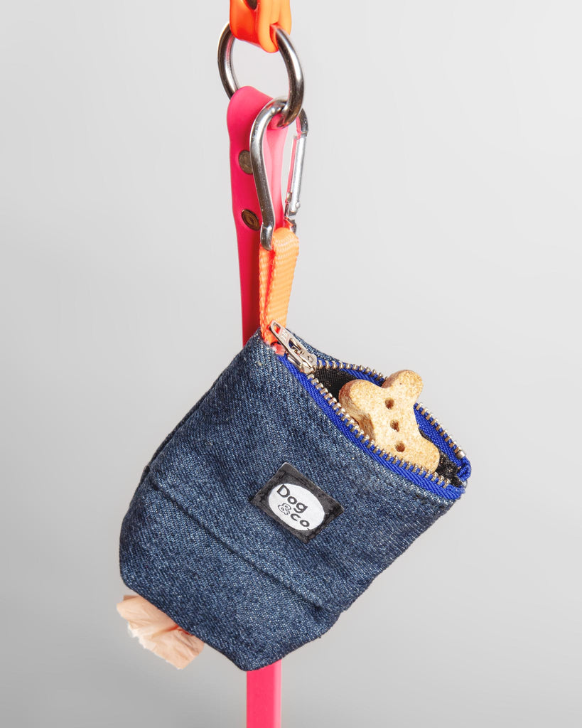 Good Girl Bag Treat + Poop Bag Holder in Denim + Neon (Made in NYC) WALK DOG & CO. COLLECTION   