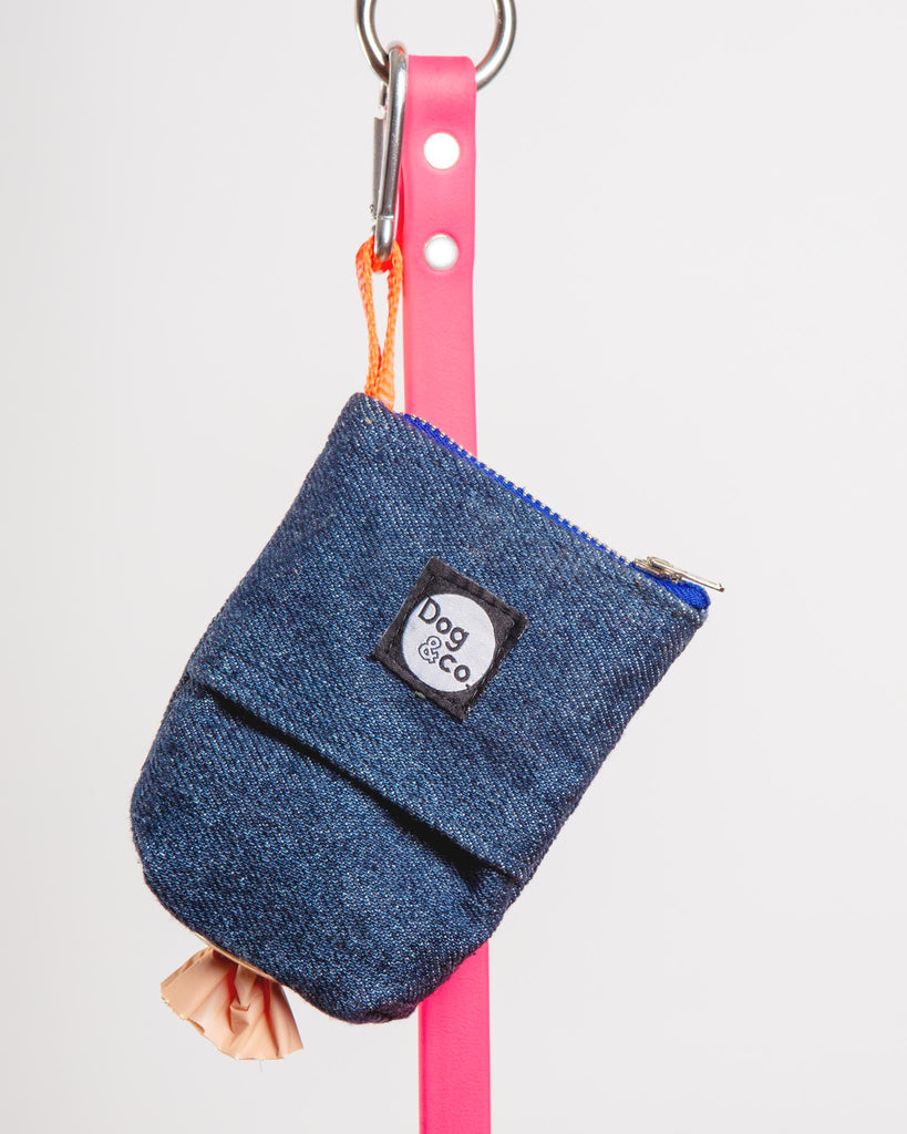 Good Girl Bag Treat + Poop Bag Holder in Denim + Neon (Made in NYC) WALK DOG & CO. COLLECTION   