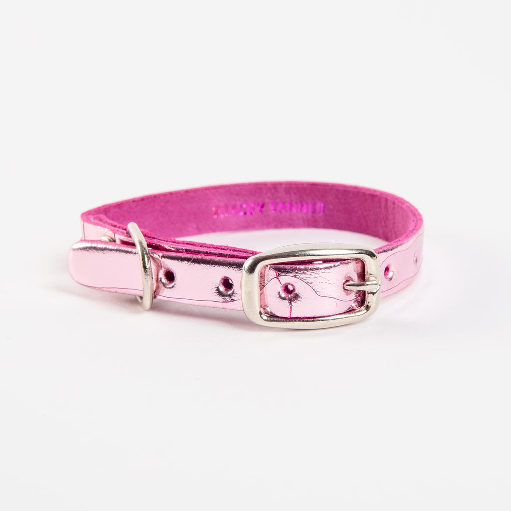 The Cleo Leather Tag Collar in Baby Pink Crackle (DOG & CO. Exclusive) WALK TRACEY TANNER   