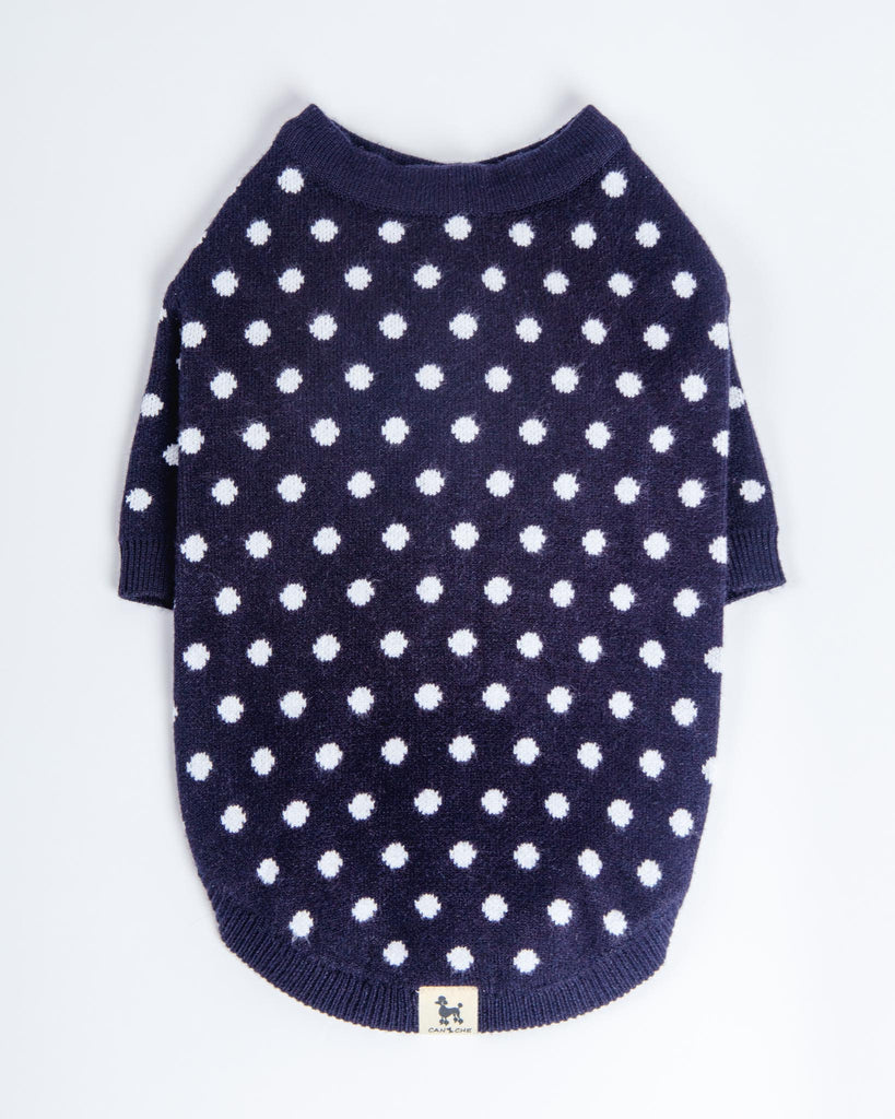 Polka Dot Knit Dog Sweater in Navy Wear CANICHE   
