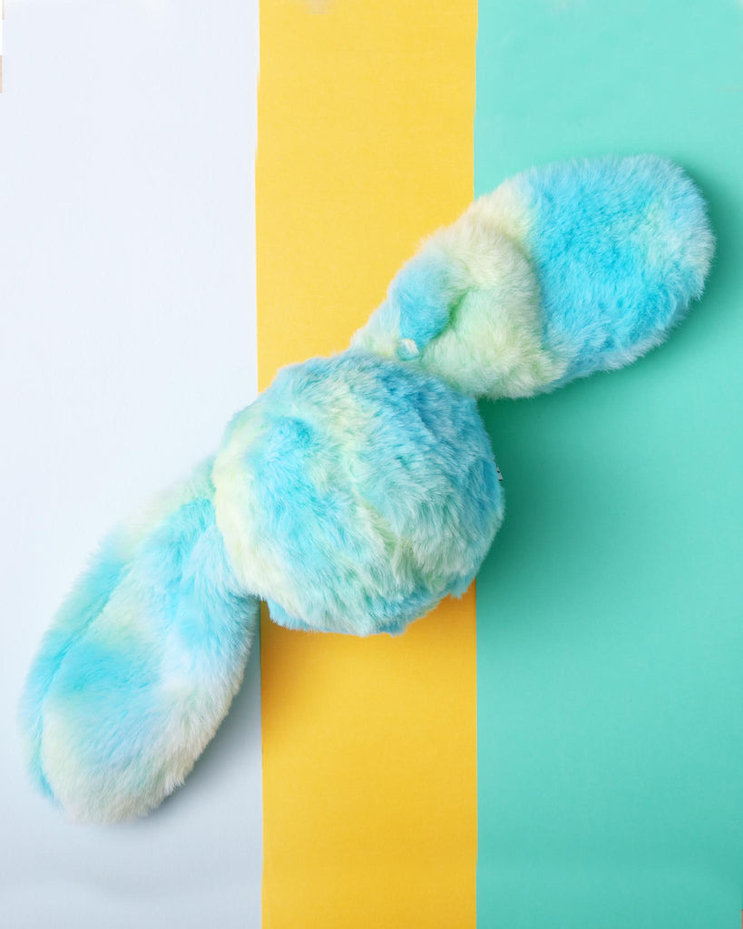 Fuzzy Wuzzie Squeaky Bunny Dog Toy in Blue and Green (Medium) Play FOU FOU PETS   