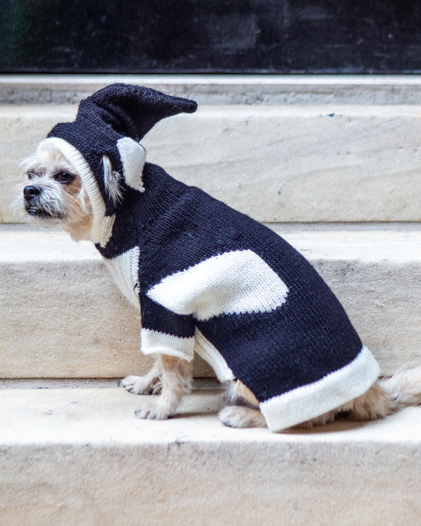 Orca Whale Handknit Dog Sweater w/ Hood Wear PERUVIAN KNITS   
