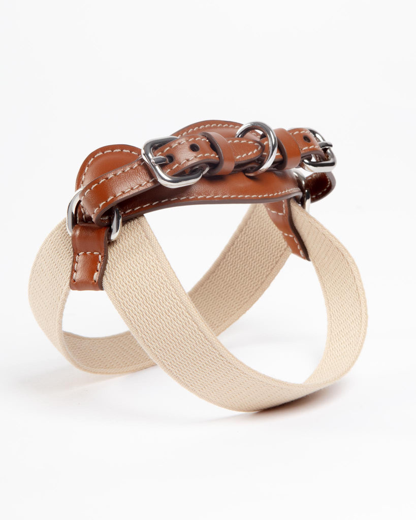 Aria Textile Dog Harness in Natural + Tobacco (Made in Italy) Walk CARLOTTA PALERMO