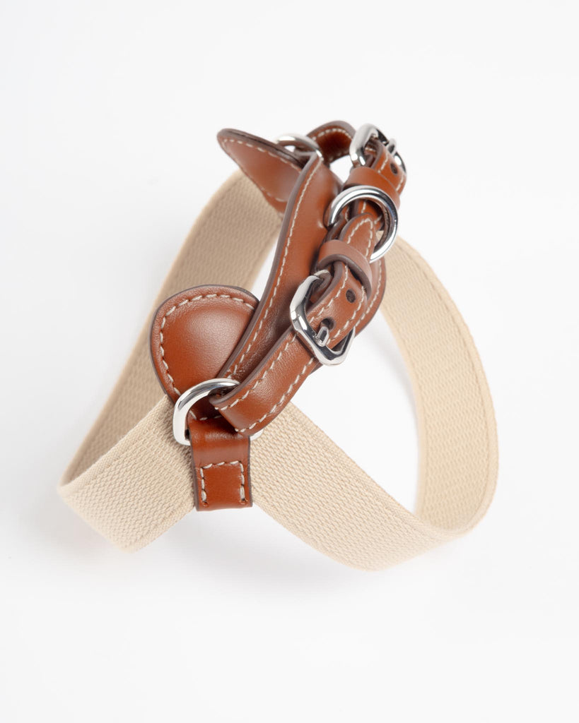 Aria Textile Dog Harness in Natural + Tobacco (Made in Italy) Walk CARLOTTA PALERMO
