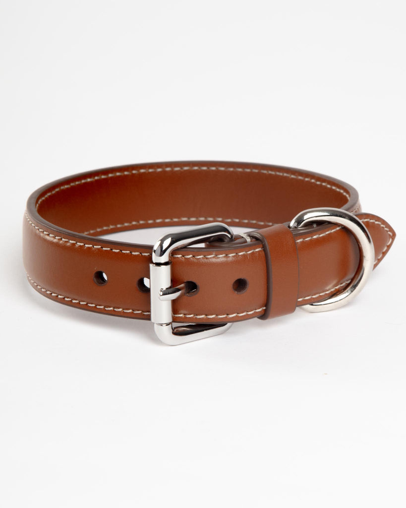 Leather Dog Collar in Tobacco Brown (Made in Italy) Walk CARLOTTA PALERMO